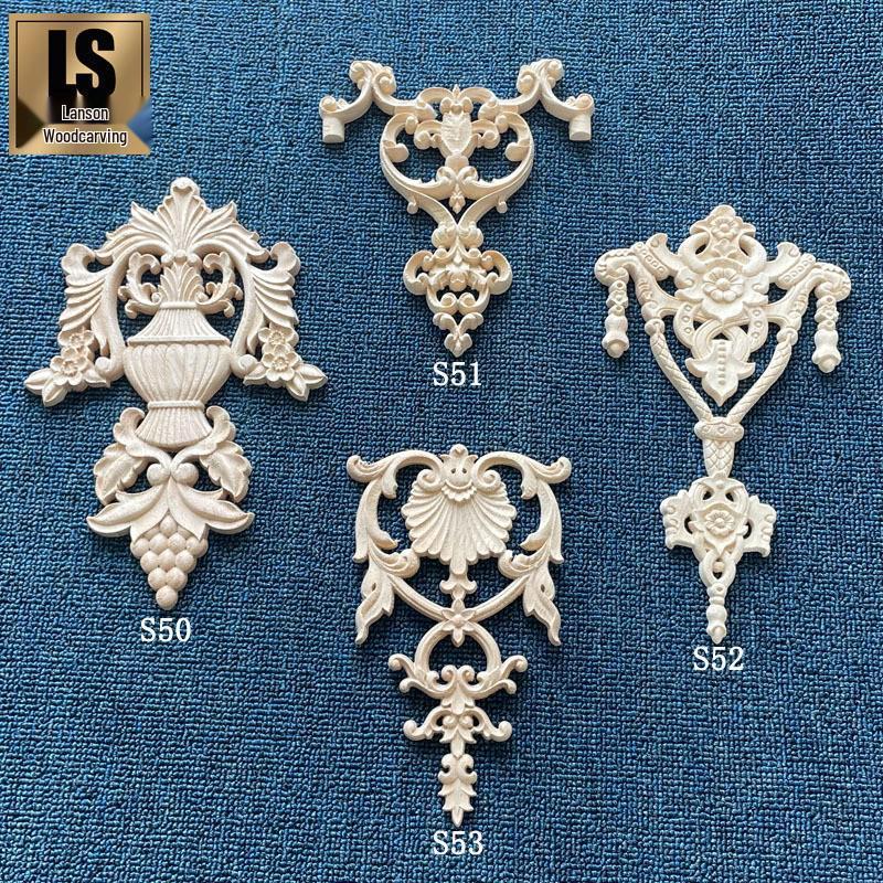 European Style Solid Wood Carved Door Cabinet Applique Flower Decoration