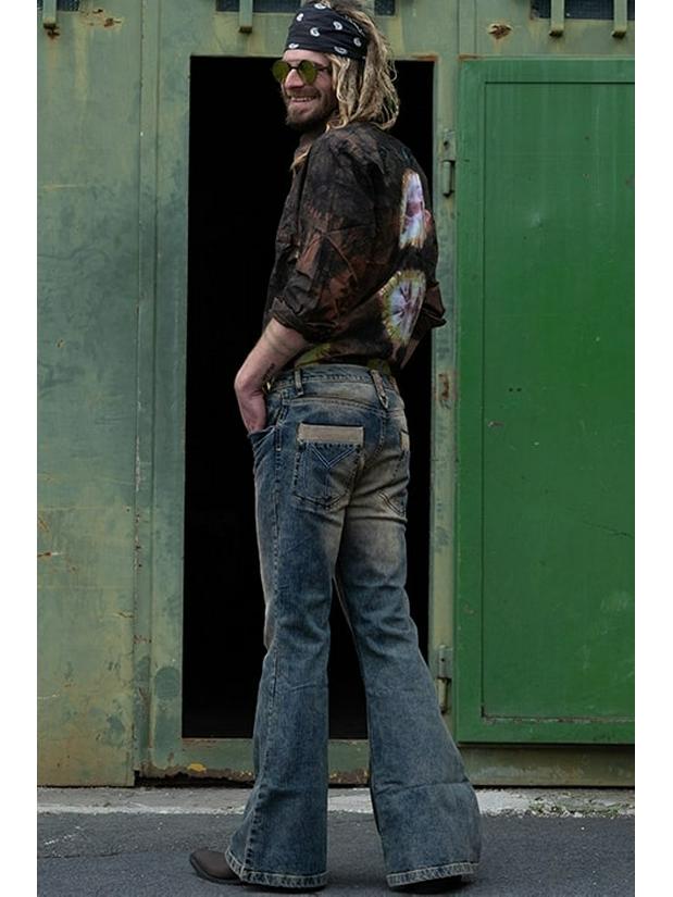 European & American Retro Men's High-Waist Bell-Bottom Jeans - Autumn/Winter Nostalgic Punk Style