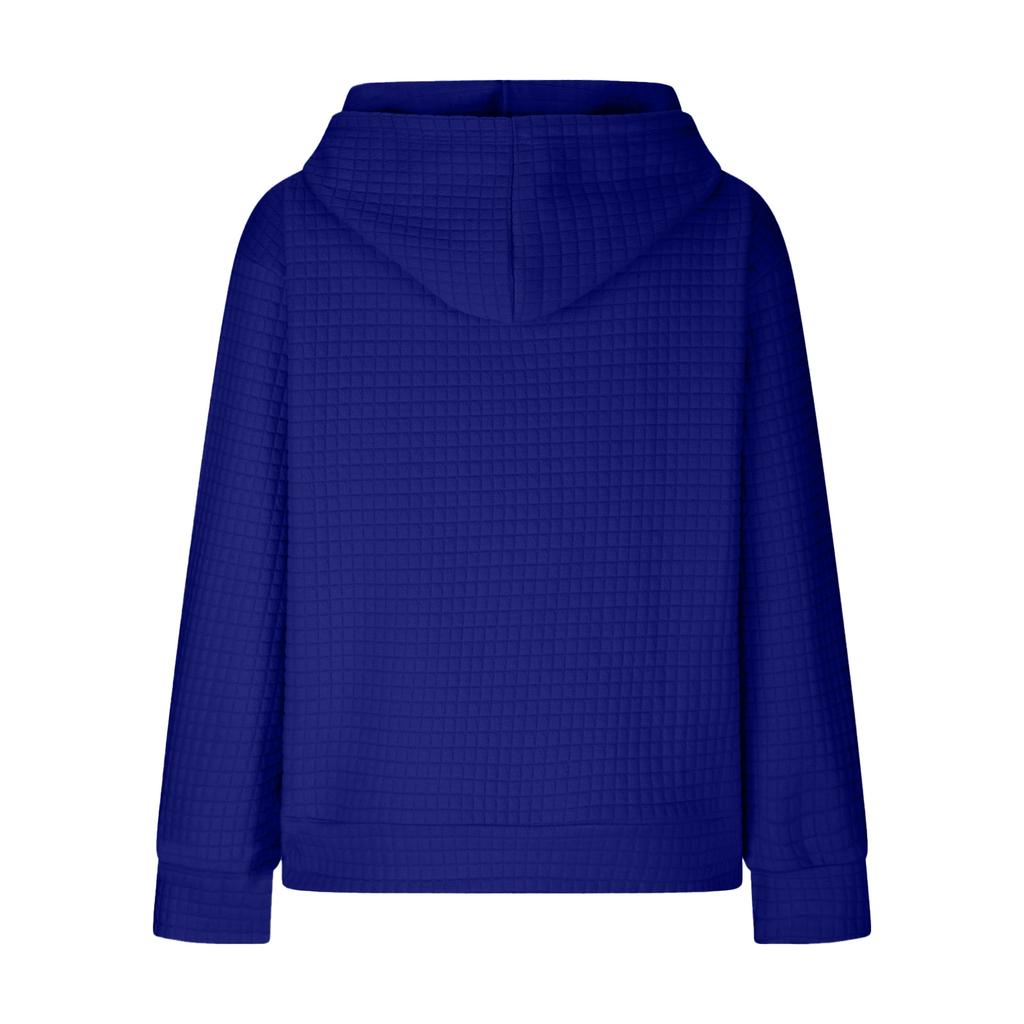 Women's Fashion Loose Hooded Pullover Long Sleeve Patchwork Plaid Sweat Drawstring Shoulder Strap Pocket Top