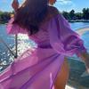 2Pcs/Set Swimwear Cover Up Solid Color Off Shoulder Waist-exposed Wear-resistant Beach Skirt for