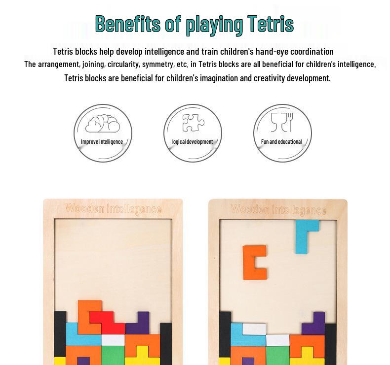 Kids' Wooden Tetris Shape Matching Puzzle Blocks for Early Learning