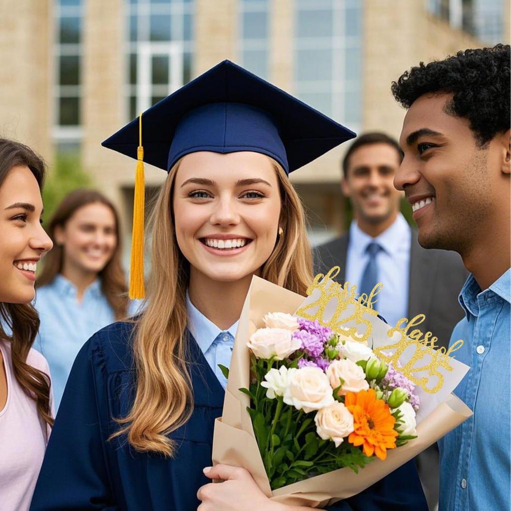 ALISSAR 12 Pack Pre-assembled Double Sided Class of 2025 Graduation Party Centerpiece Sticks, Centerpiece Table Decorations for 2025 Graduation Party