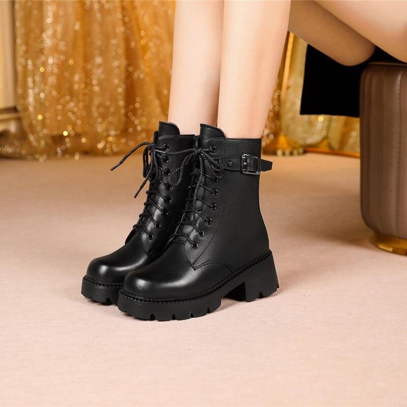 Dámské kozačky vzor na vysokém podpatku britský styl dámské zimní kozačky z pravé kůže velké protiskluzové dámské kozačky z husté vlny