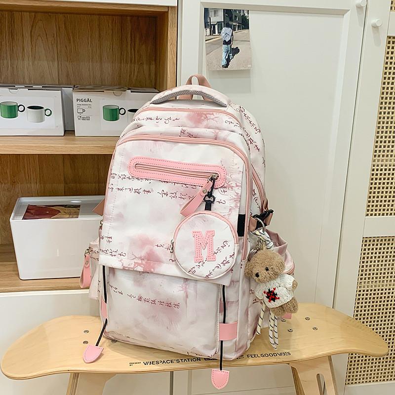 Chinese Style Backpack For Girls And Boys Large Capacity Nylon College Daypack With Ink And Wash Print Design For Daily Use