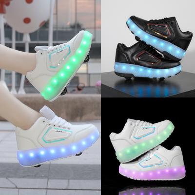Nouvelles chaussures de course à double roue avec chargement, chaussures à lacets à roulettes LED pour hommes, femmes, enfants, adultes