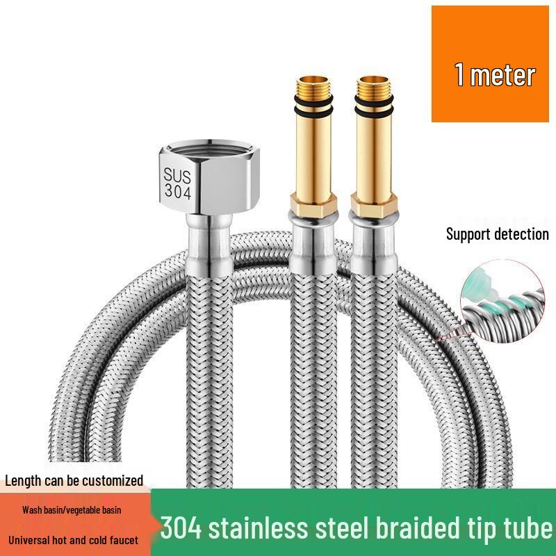 304 Stainless Steel Braided Flexible Hose - Single Head Kitchen Sink Cold/Hot Water Inlet Tube