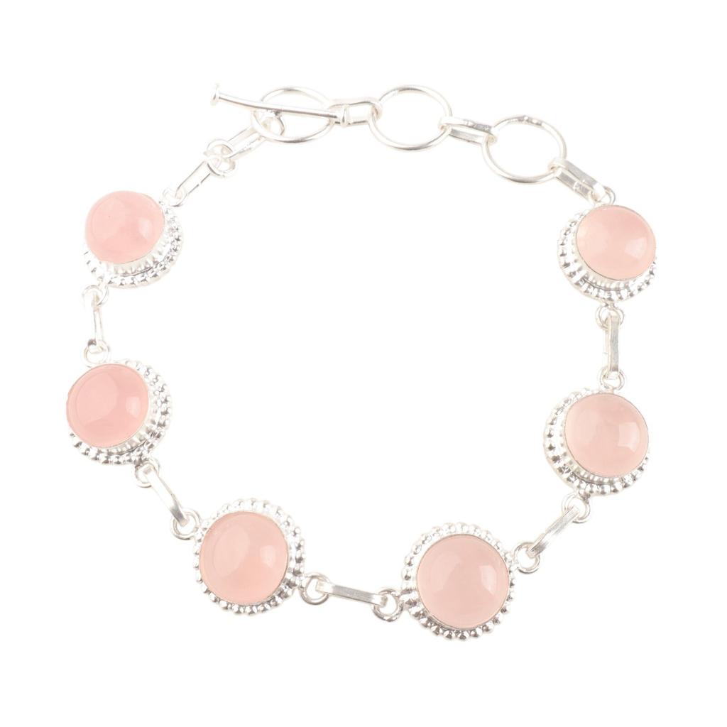 Natural Rose Quartz Gemstone 925 Sterling Silver Gift Jewelry Handmade Bracelet RB-9-29
