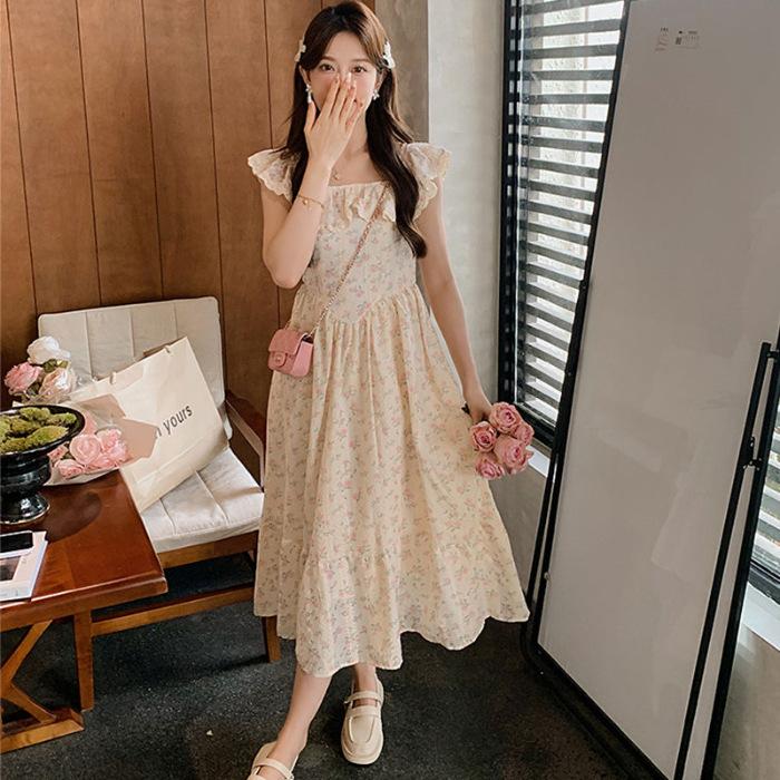 

French floral square neck dress summer new embroidery pure desire wind sweet skirt lotus leaf waist thin dress XL