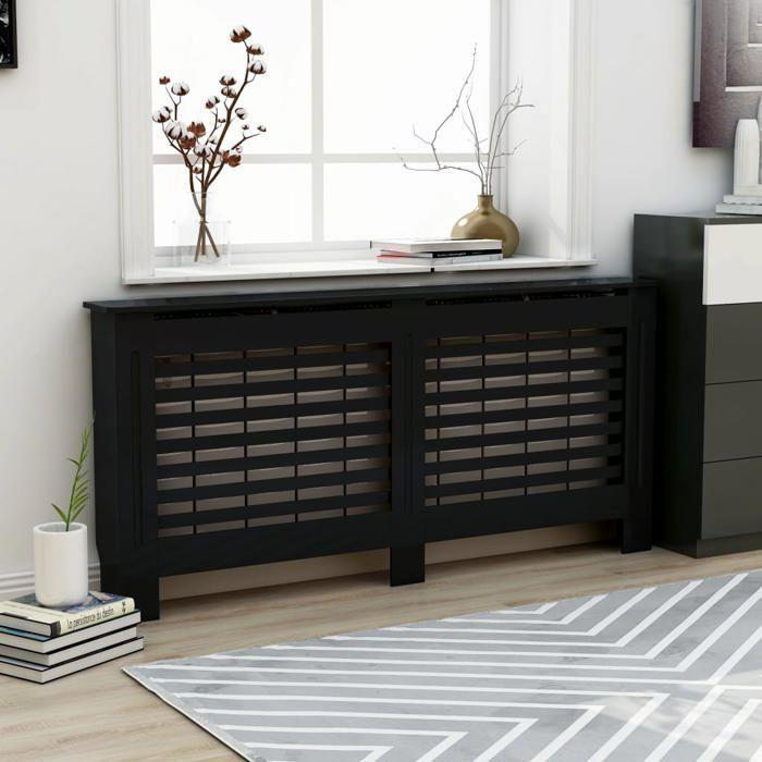 Radiator Cover - VIDAXL - Black - MDF - Slat Design