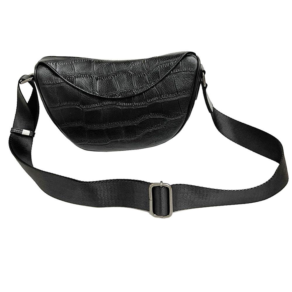 Trendy Saddle Bag Commuter Leather Women'S Bag Black Cowhide Alligator Pattern Leather Shoulder Messenger Women'S Bag