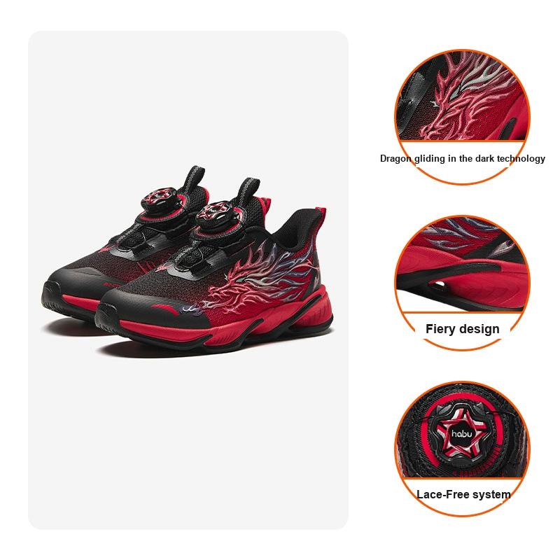 Anta Childrens Red Flame Comfortable Versatile Non-Slip Shock Absorbing Breathable Low-Top Running Shoes Kids Running Shoes Black 312419912-3