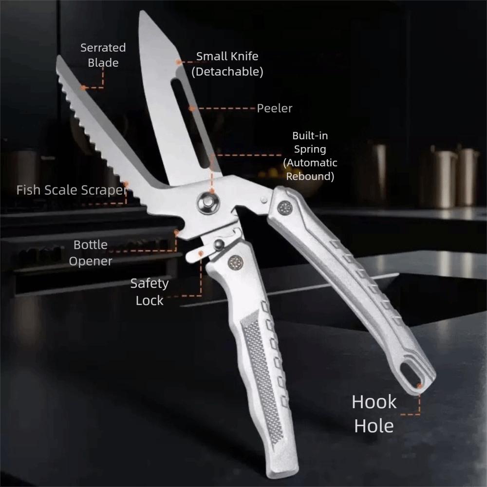 Removable Chicken Bone Scissor with Safety Buckle Stainless Steel Barbecue Scissor Non-slip Handle Food Scissor Fruit