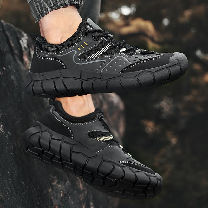 Fashion Lace-Up Men's Outdoor Shoes Antiskid Men Casual Walking Shoes All-match Mens Comfortable Sneakers Genuine Leather Hiking Flats