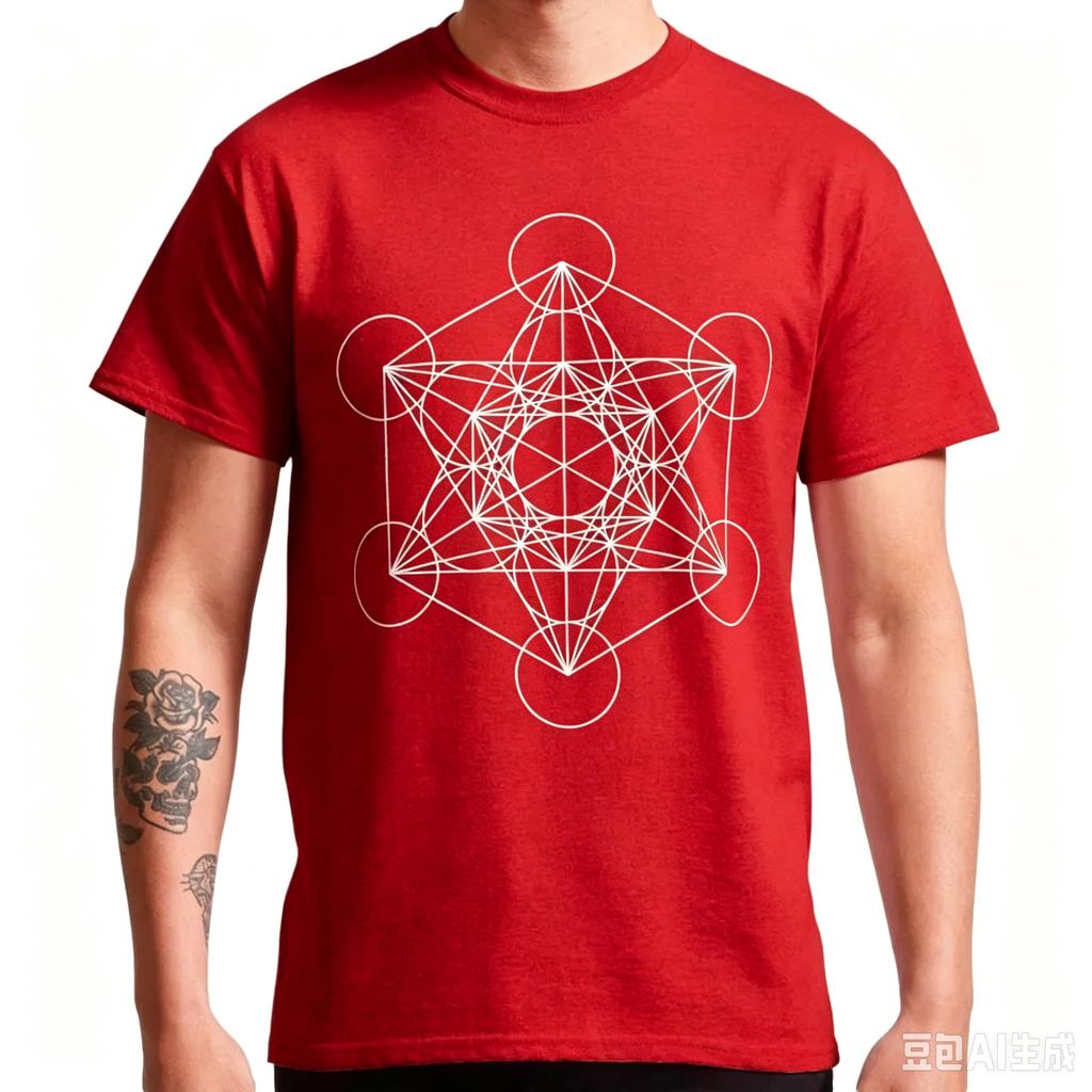 Cotton  Vintage Sacred Geometry Metatron Cube TShirt Unisex Casual Streetwear Mystic Symbol Short Sleeve Tees