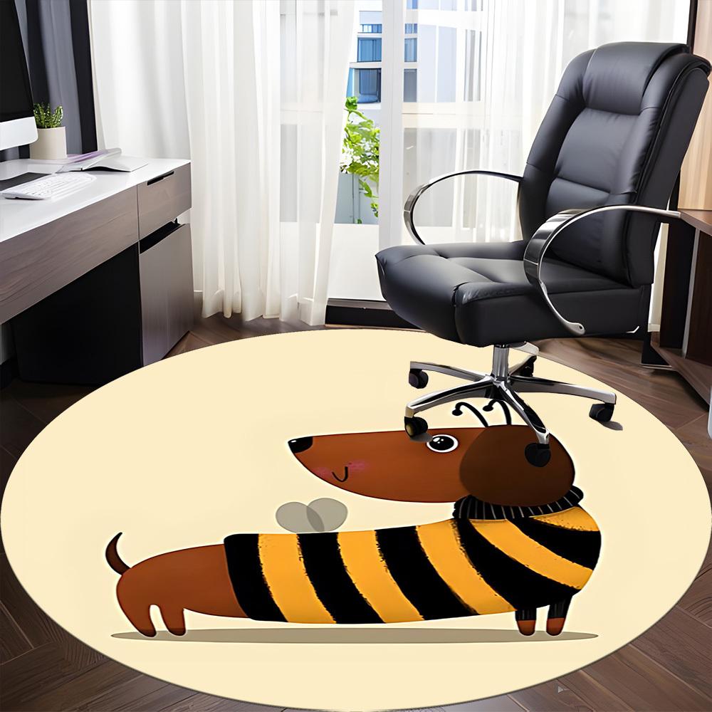 1pc Bee Dog Dachshund Office Round Area Rug, Under Office Chairs Bedroom Living Room Home Decor, Room Deco