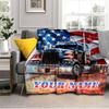 1PC Custom Name American Flag Truck Art flannel blanket versatile, all-season throw suitable for the living room, bedroom, camping, travel, and gift