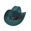 Cow Head Belt Suede Leather 7.5Cm Western Cowboy Fedora Hat Women'S Men'S Church Jazz Hat Fashion Travel Party Hat Denim Hat