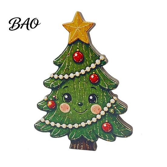 Solid Wood Holiday Decorations Christmas Wooden Vintage Sign, Rustic Table Ornament, 2D Santa Claus Home Party Supplies Snowman Penguin Desktop