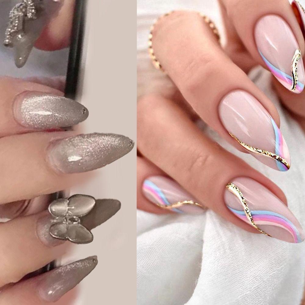 Compra Online De 24pcs Manicure Press On Nails Lines Diy Full Cover