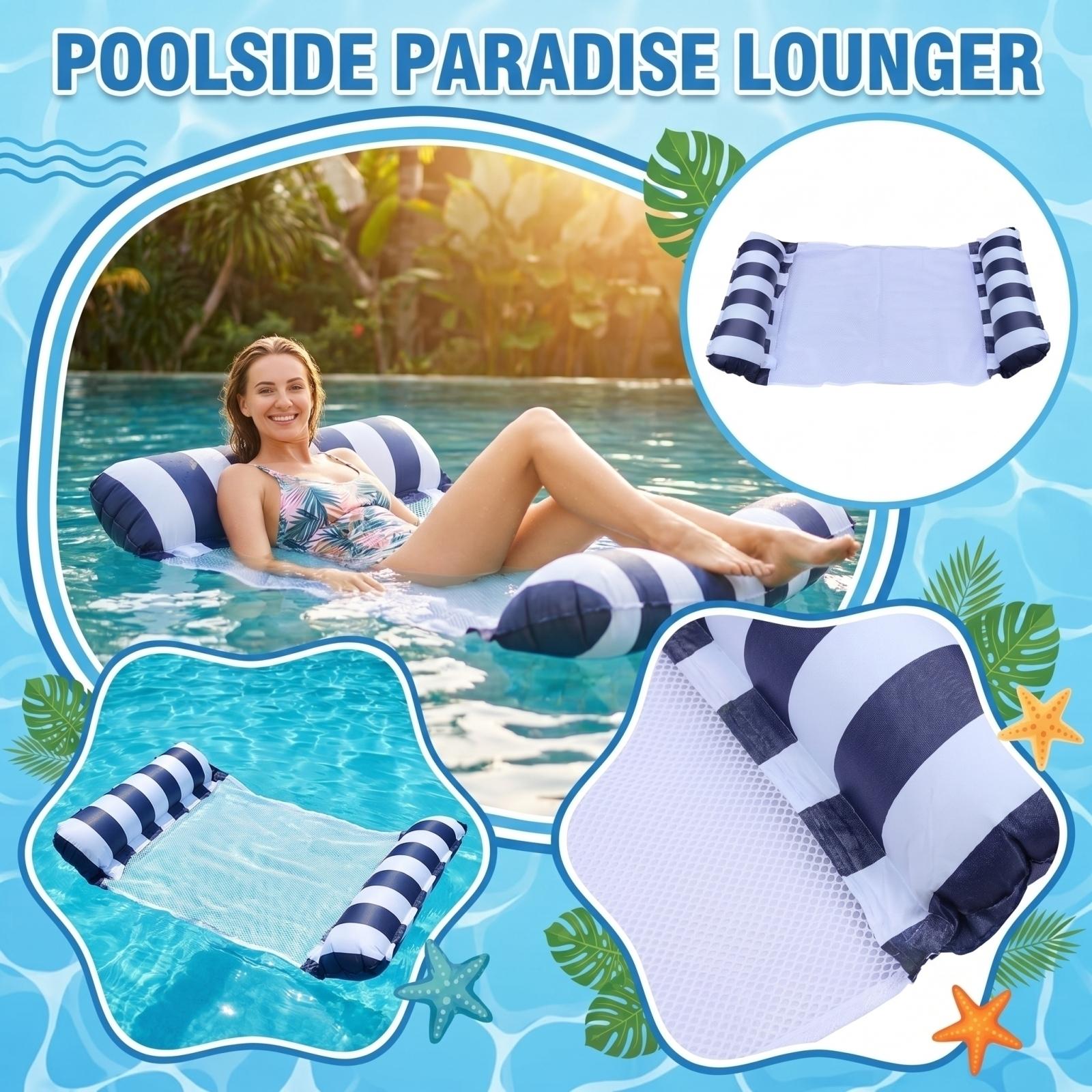 Inflatable Floating Hammock Pool Lounger Foldable Water Hammock with Mesh Center for Relaxation and Comfort 130x70cm One Size