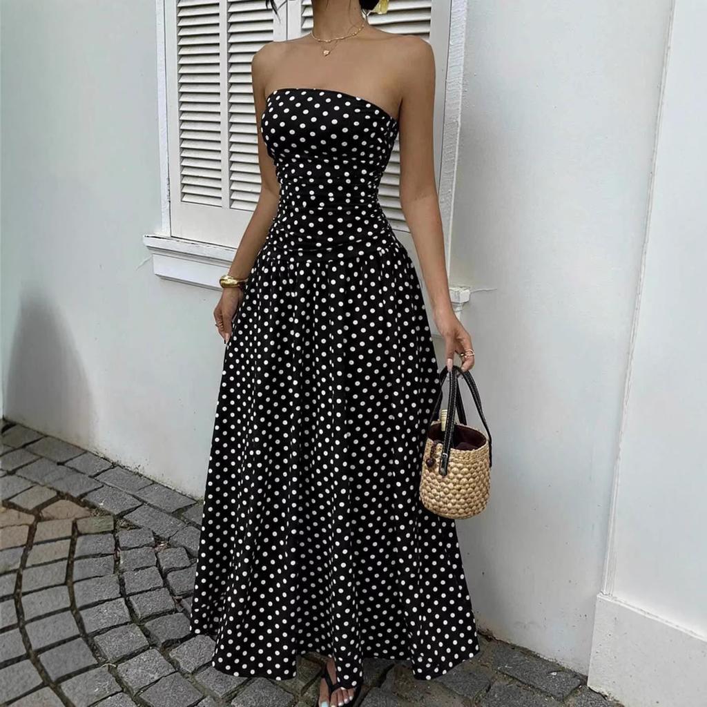 Spring and Summer New Style Sexy Polka Dot Elegant Waist-Slimming Slimming Dress Evening Gown