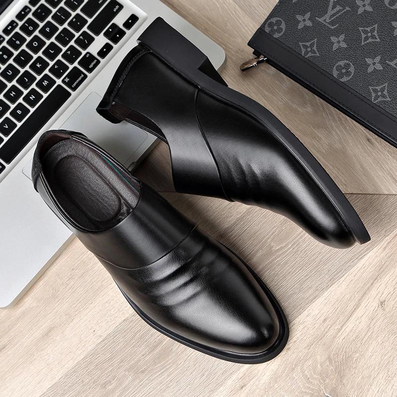 Leather Men's Flat / 6CM Heightening Elevator Shoes Business Formal Leather Shoes Man British Casual Wedding Shoes