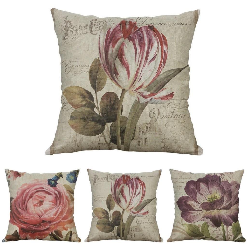 Premium Retro Flower Linen Pillow Case For Stylish Sofa Home Decor 18 Inches