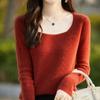 Slim Fit U-Neck Cashmere Sweater: Women's Elegant Spring/Autumn Knitwear Pullover