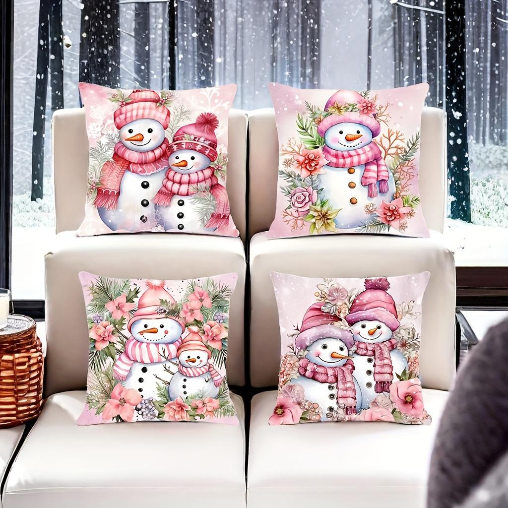 Christmas decoration pillowcase cute pink red snowman pillow cover sofa cushion suite home improvement gift for friends