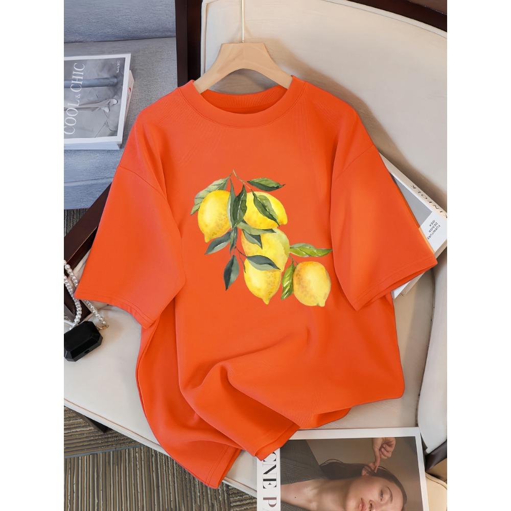Verão Criativo Padrão Limão Feminino Casual Tops Macios Moda Camiseta Legal Roupa Algodão Rua Manga Curta Para Mulheres Camisetas