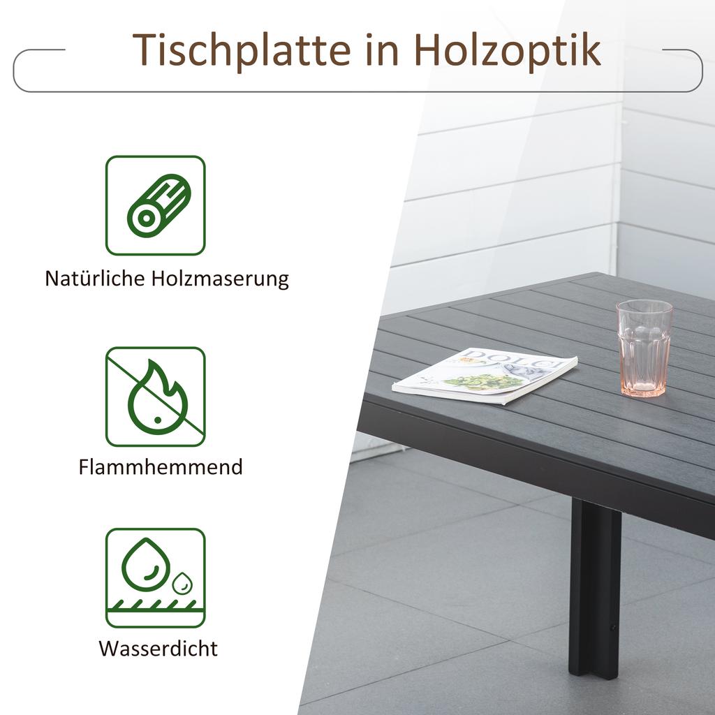 Garden Table Plastic 190 X 84.5 X 72 Cm Weatherproof, Wood Look, Wood Texture