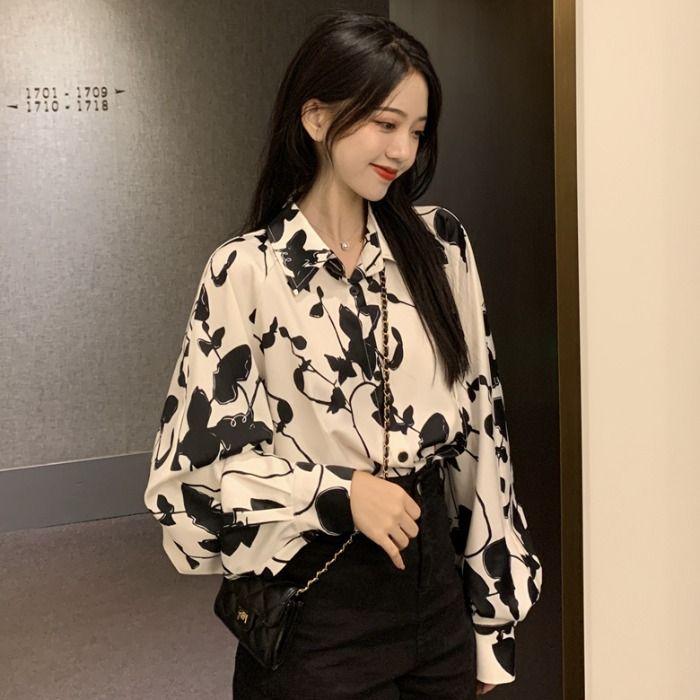 Lazy Style Shirt for Women with Hong Kong Style Retro Charm and A Sense of Design Chic Long-sleeved Slightly Mature Top