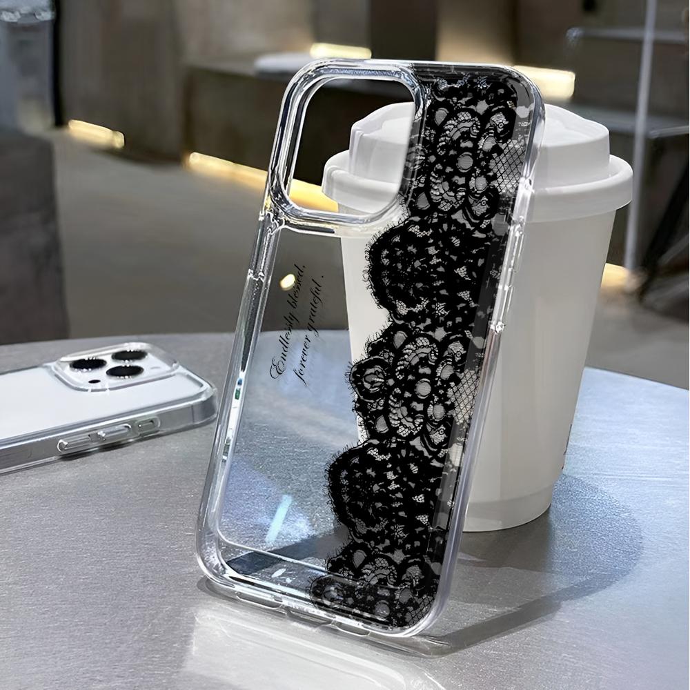 Black lace Case For iPhone 17 16 15 14 13 12 11 Pro Max Shockproof Soft Phone Case Cover 13 Pro Max 15 16 17 Air