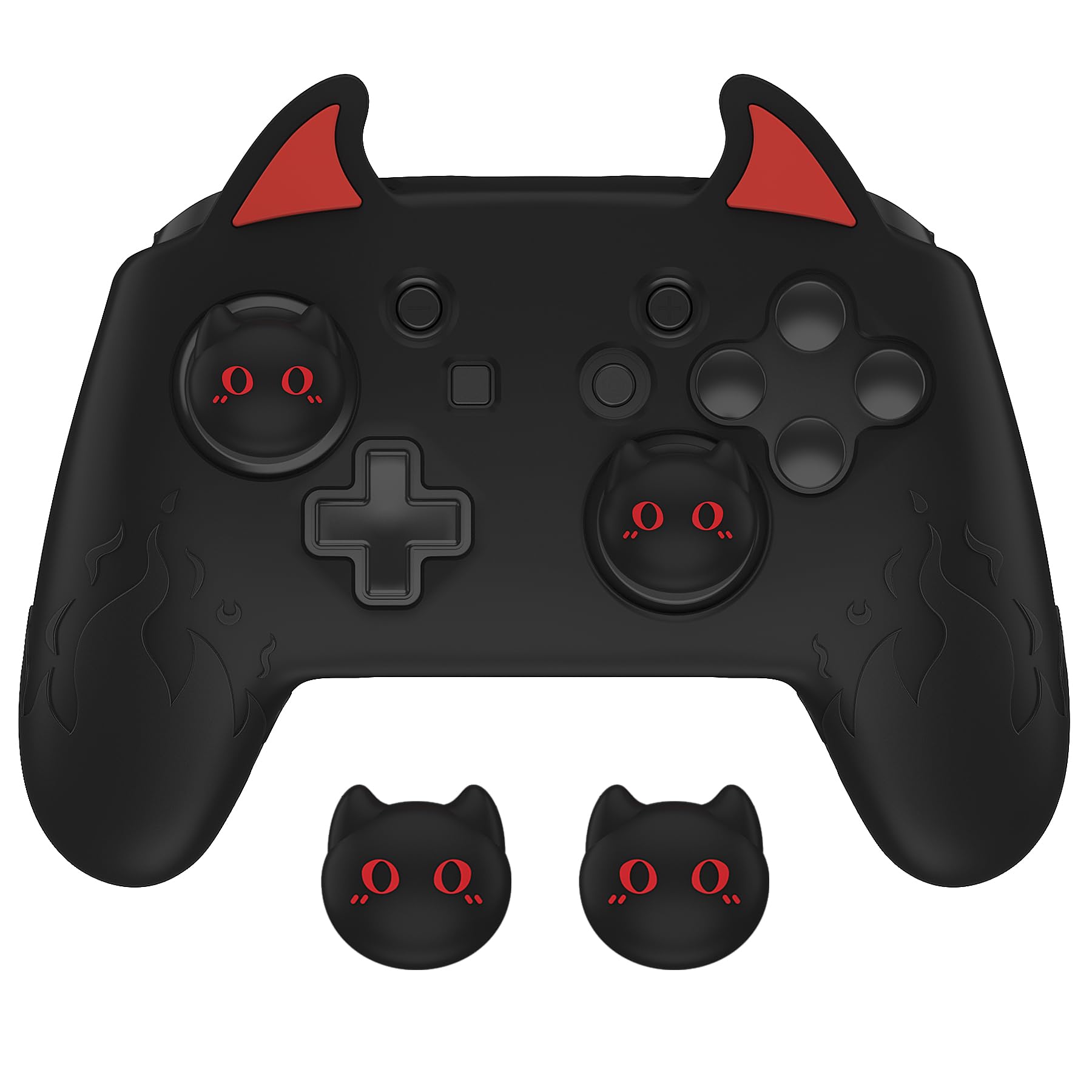 

PlayVital Cute Demon Silicone Grip Cover for Nintendo Switch Pro Controller Joystick Cap and Sticker Seal Included [Black]