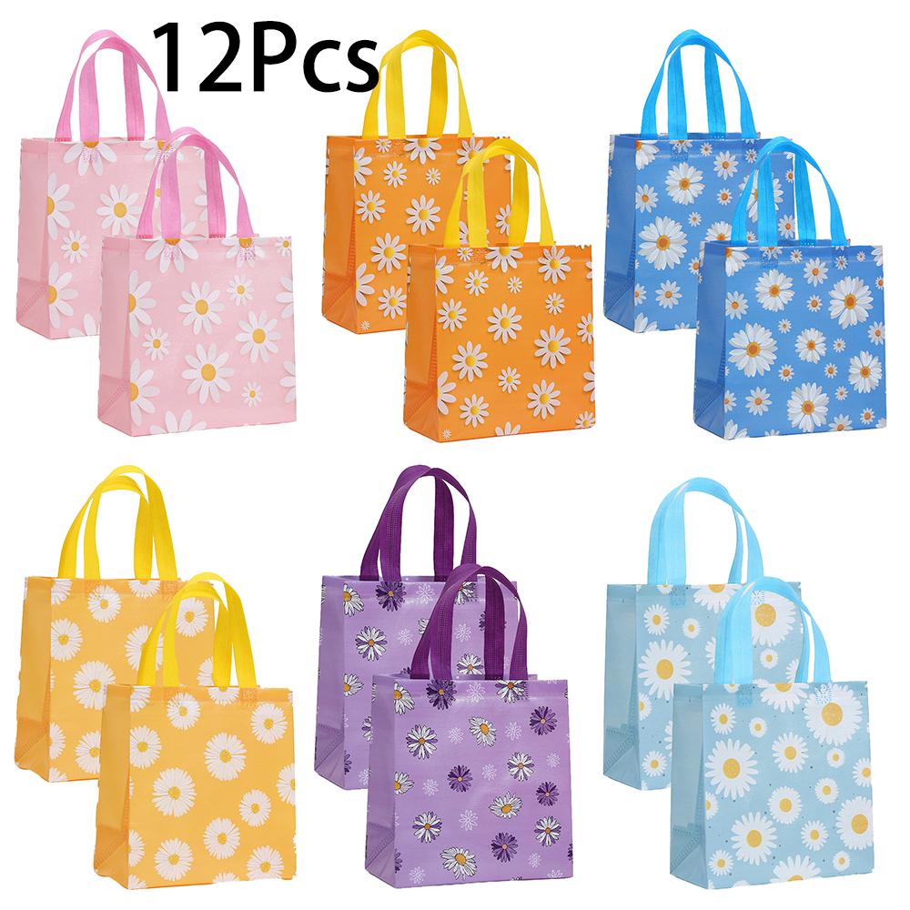 

12Pcs Sweet Daisy Theme Non-Woven Gift Packing Bag Flower Shopping Tote Bag for Kids Birthday Baby Shower Wedding Party Decor 23x22x11cm