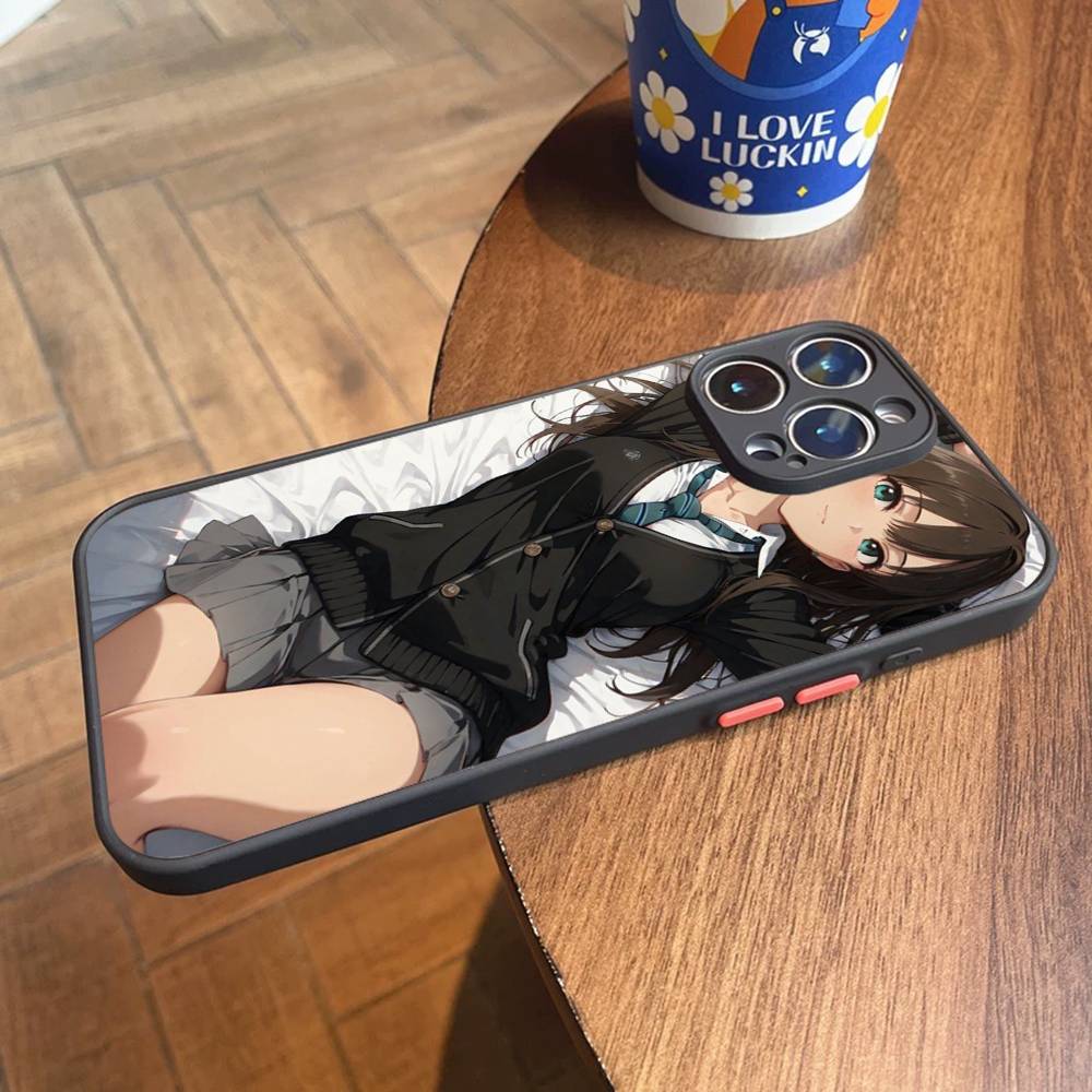 Cute Cartoon Japanese Anime Girl Matte Cover Phone Case For iPhone 16 15 14 11 12 13 Mini Pro Max X XR XS Shockproof