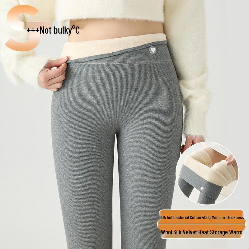 

Oat-Colored Slim-Fit High-Waisted Thermal Leggings, Fleece-Lined with Tummy Control, Thick Yet Non-Bulky, Ideal for Autumn and Winter. XL