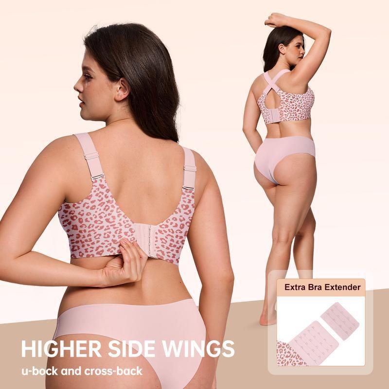 Plus Size Polka Dot Leopard Seamless Wirefree Bra Wide Strap Bust With Padded Cups