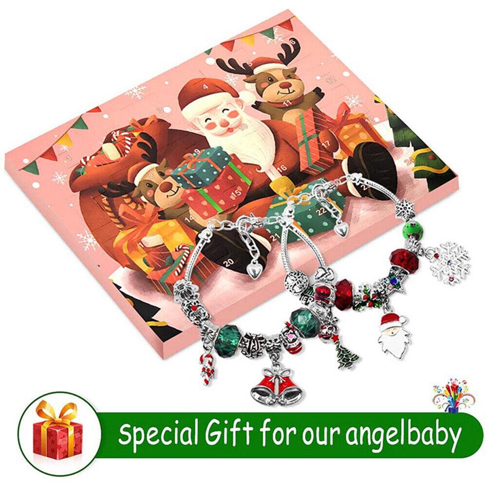 Christmas Advent Calendar DIY Charm Bracelet Jewelry Set Kids Surprise Gift Box