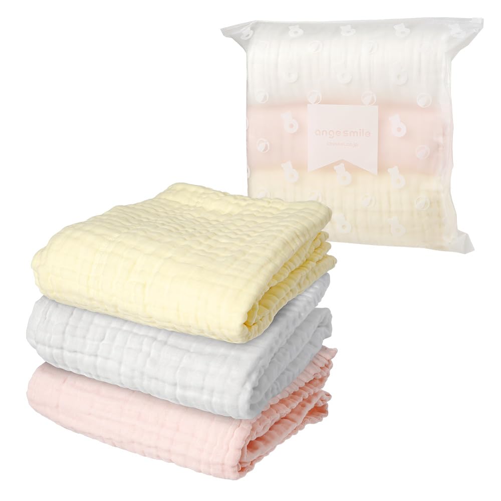 

Ange Smile Детская марлевая и банная пеленка, набор из 3 штук, желтый, розовый, белый, пеленка, полотенце, полотенце, 6-слойная марля, 100% хлопок, впитывающая, большая, хлопок,