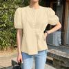 ZANZEA Women Casual Round Neck Solid Color Puff Short Sleeve Blouse