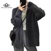 Knitted Cardigan Jacket Women Solid Color V-neck Large Version of Loose Medium-length Top Sweater Autumn Sweater