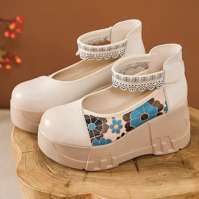Fashion GKTINOO Retro Round Toe Thick Soled Shoes For Spring Summer 2025 New Genuine Leather Pumps Women's Flat Platform Shoes