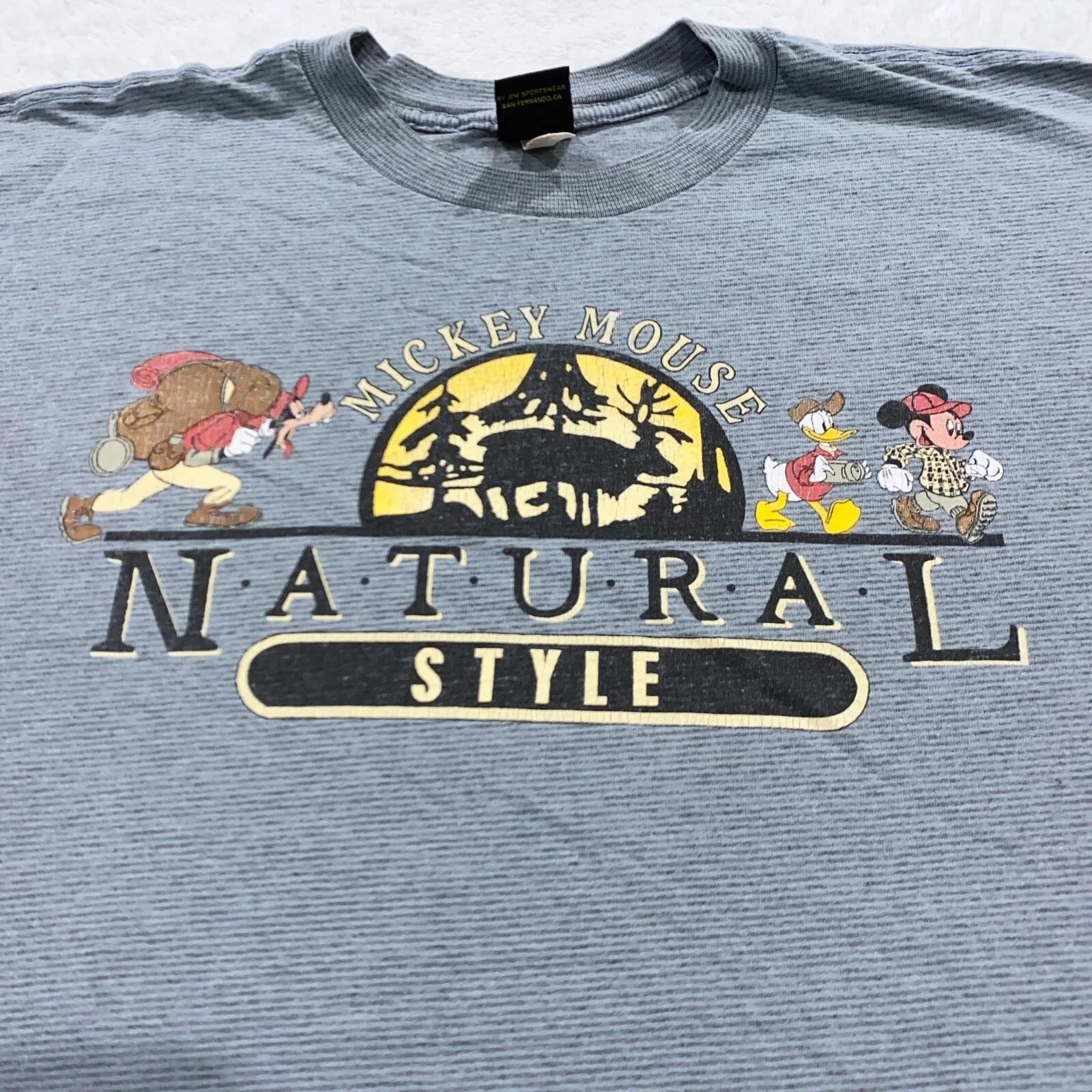 

vintage 90s MICKEY MOUSE NATURAL STYLE STRIPED T-Shirt XL nature goofy hiking 4XL