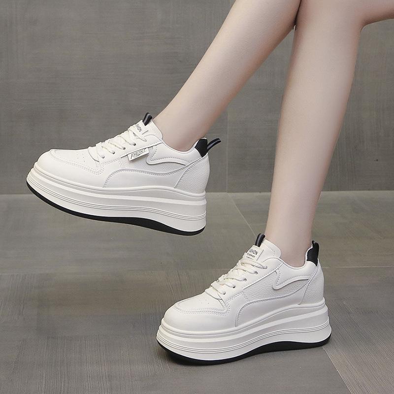 

Round-toe Lace-up Casual White Thick-soled Vulcanized Shoes Spring Autumn New Comfortable Flat-soled Fashion Sneakers 40