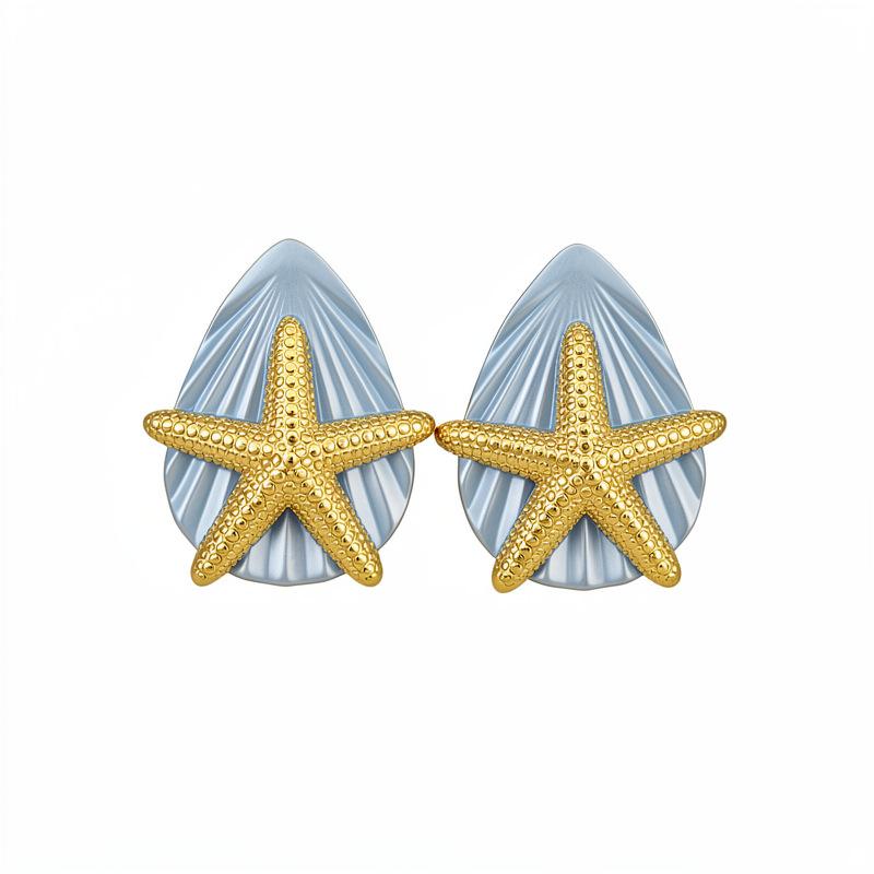 European and American silver needles dripping oil starfish water drop earrings vacation style temperament earrings light luxury high-end earrings