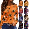 Women's Long Sleeve Halloween Print Top Split Hem Round Neck Casual Pullover Shirt with Festive Graphic Design for Seasonal Wear