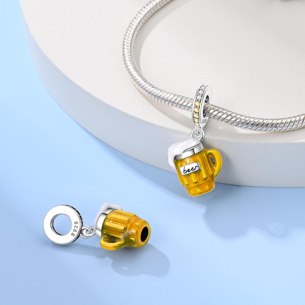 Radiant Copper Coffee Pot Beer Dangle Charm Fit Original Bracelet Copper Red Wine Glass Charm For Jewelry Making