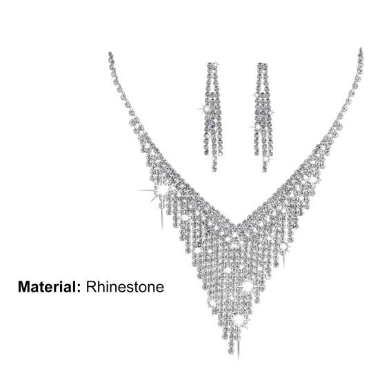 1 Set Bridal Earrings Necklace Set Rhinestone Tassels Jewelry Hollow Out Shiny Choker Necklace Earrings for Wedding