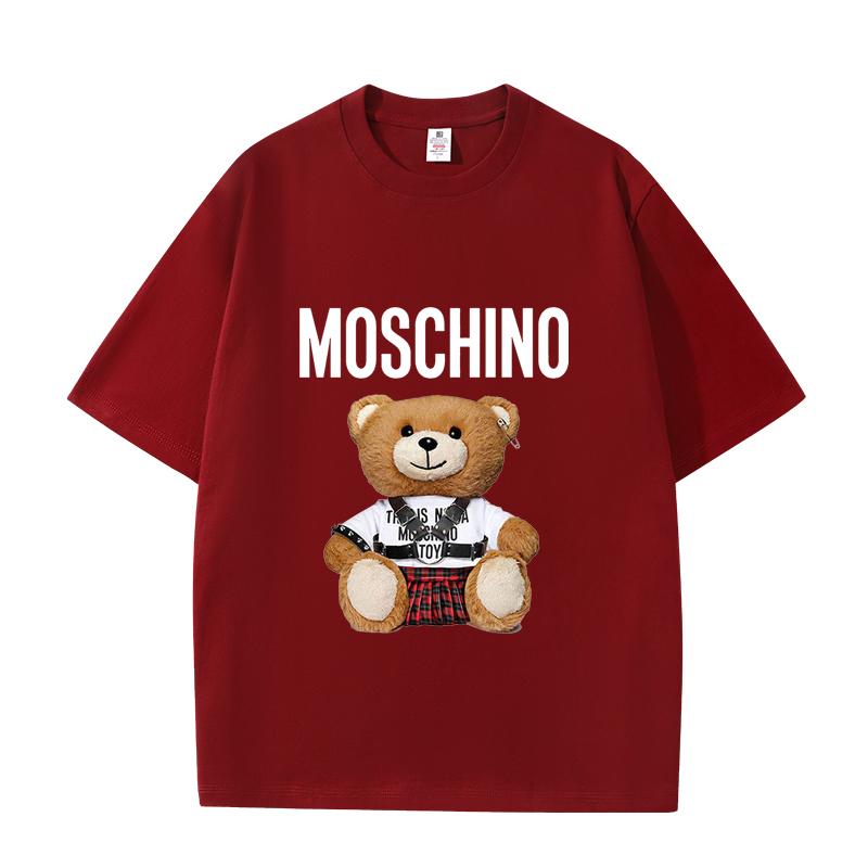 D06-116 MINISO 2026 Summer Moschino Style Teddy Bear Men Women 100% Cotton T-Shirt Casual Short Sleeve O-Neck Top
